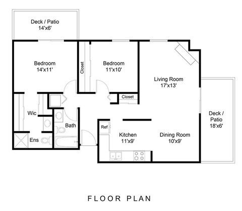 Floor plan for 2 beds, 2 baths, 1094 sqft